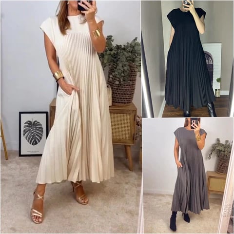 💕Női pliszírozott ruha egyszínűben👗-TAB