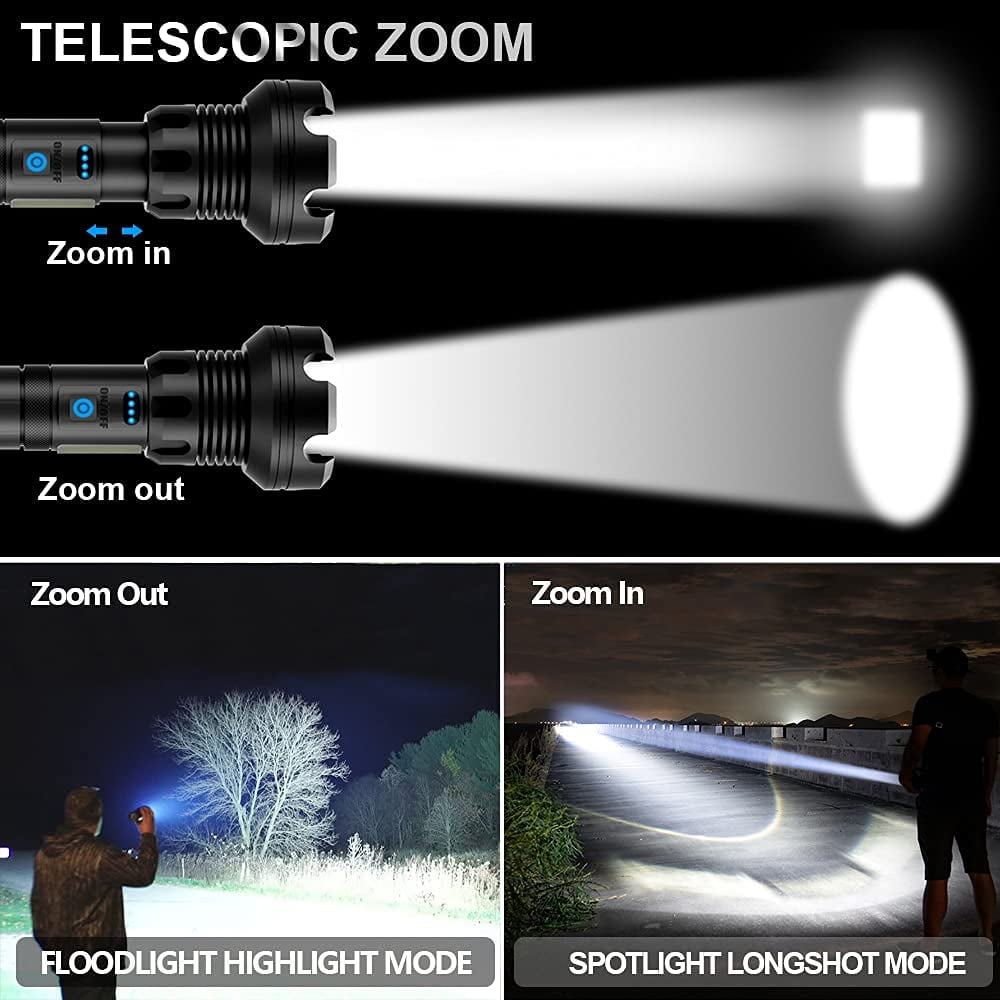 Tölthető taktikai LED lézeres zseblámpa nagy, 90000 lumenes fényárammal