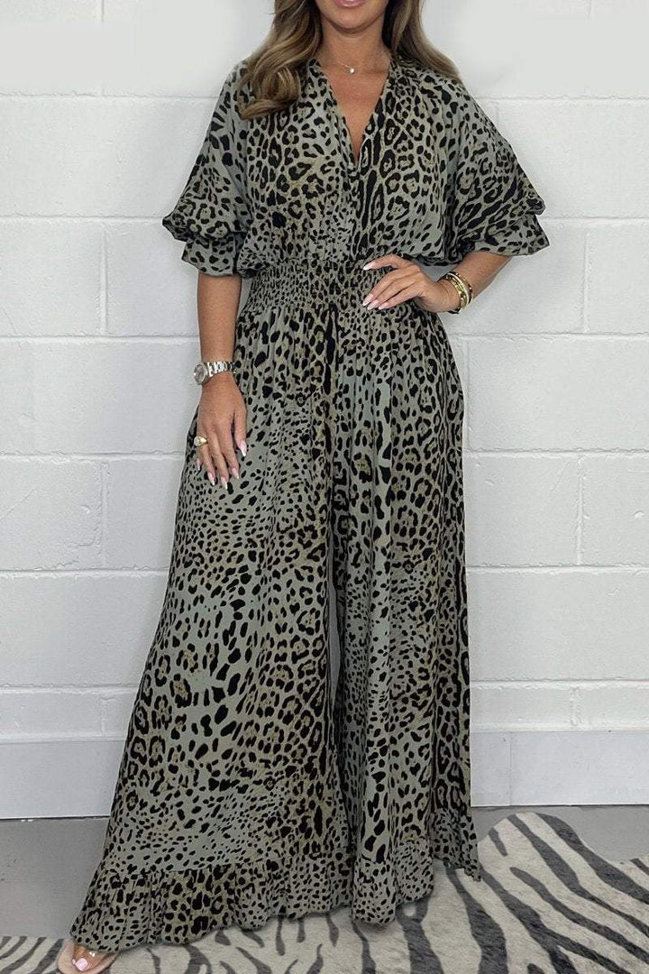 🔥🐆Utolsó napi akció👗Leopárdmintás alkalmi bő jumpsuit