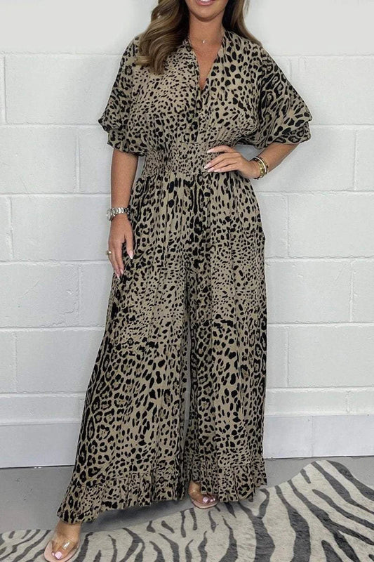 🔥🐆Utolsó napi akció👗Leopárdmintás alkalmi bő jumpsuit